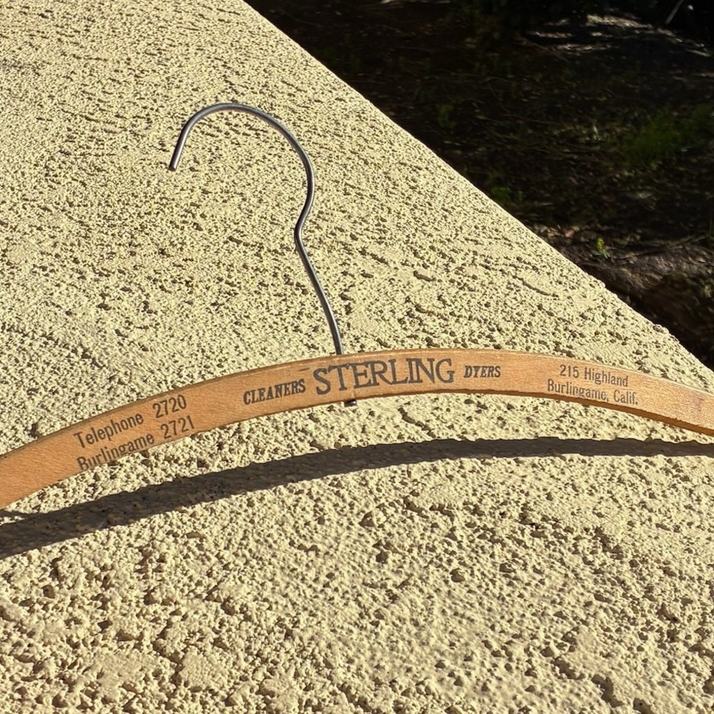Vintage Sterling Cleaners Burlingame, CA Wooden Hanger